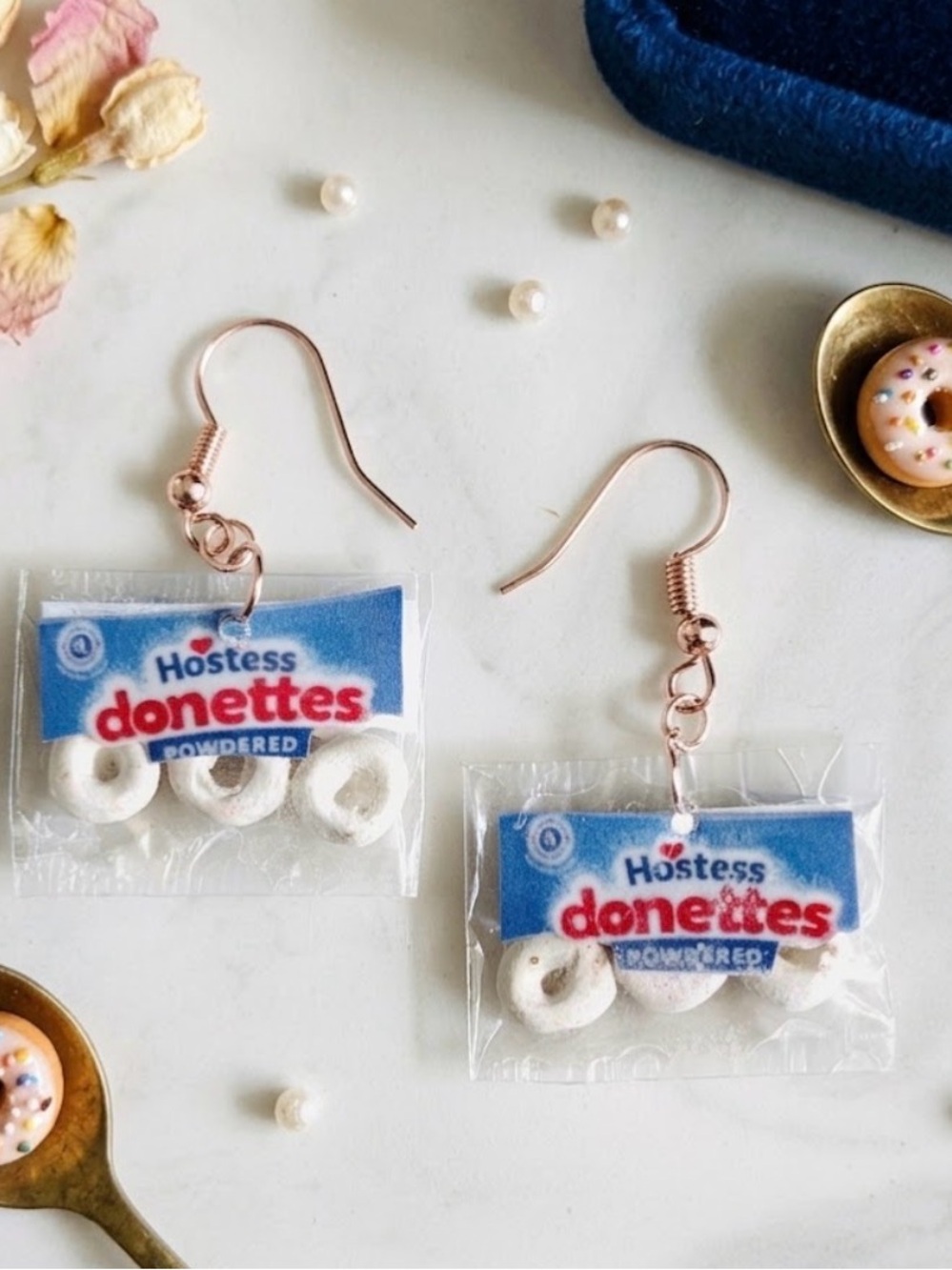 Donettes White Powdered Mini Donut Earrings - Cute Party Accessory